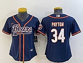 Women's Chicago Bears #34 Walter Payton Navy With Patch Cool Base Stitched Baseball Jersey,baseball caps,new era cap wholesale,wholesale hats
